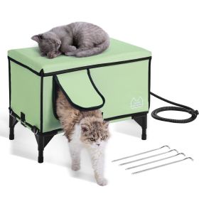 Elevated Heated Cat House, Cuboid Kitty Shelter with Adjustable Temperature and Timer
