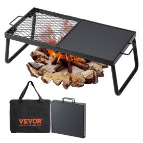 Folding Campfire Grill, Heavy Duty Steel Mesh Grate, 22.4" Portable Camping Grates Over Fire Pit, Camp Fire Cooking Equipment with Legs Carrying