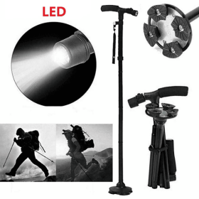 5-Levels Adjustable Height Walking Stick Portable Foldable Cane Travel Camping Hiking Walking Cane w/LED Light