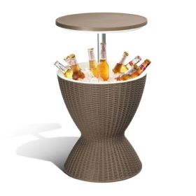 Patio Cooler Bar Table With Height-Adjustable (Color: Brown, Type: Beverage Cooler Bar Table)